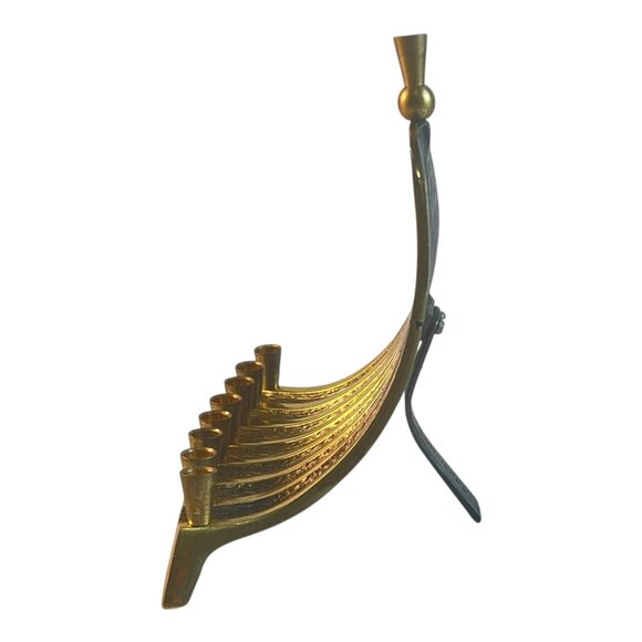 Vintage Mid-Century Brass Menorah 9 Candle Peacock Waterfall Hen-Holon-Israel 6. - Picture 5 of 7